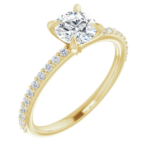 10K Yellow Gold Customizable Round Cut Style with Delicate Pavé Band