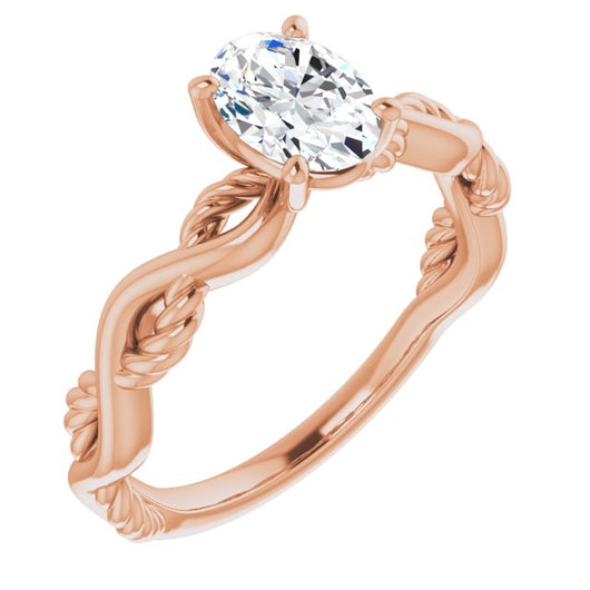 10K Rose Gold Customizable Oval Cut Solitaire with Twisting Split Band