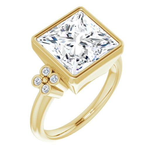 10K Yellow Gold Customizable 9-stone Bezel-set Princess/Square Cut Design with Quad Round Bezel Side Stones Each Side