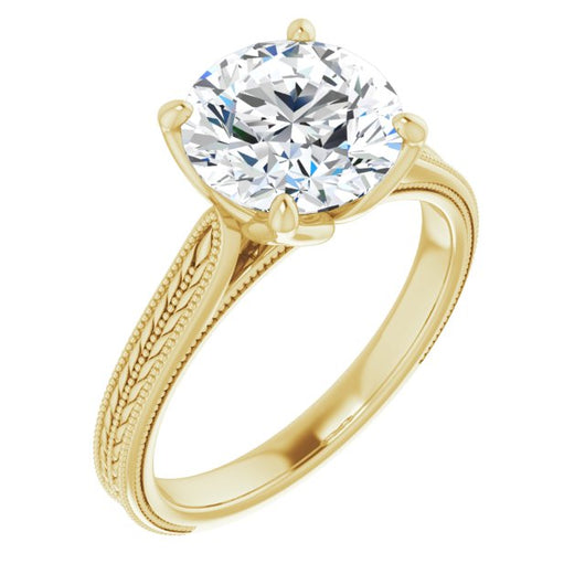 10K Yellow Gold Customizable Round Cut Solitaire with Wheat-inspired Band 