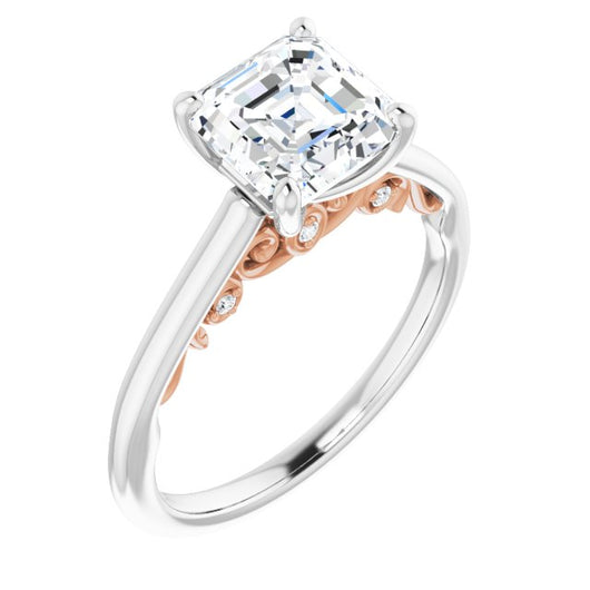 14K White & Rose Gold Customizable Cathedral-set Asscher Cut Style featuring Peekaboo Trellis Hidden Stones