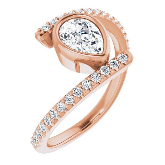 10K Rose Gold Customizable Bezel-set Pear Cut Design with Bypass Pavé Band