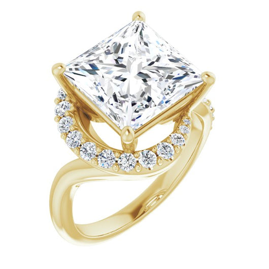 10K Yellow Gold Customizable Princess/Square Cut Design with Swooping Pavé Bypass Band