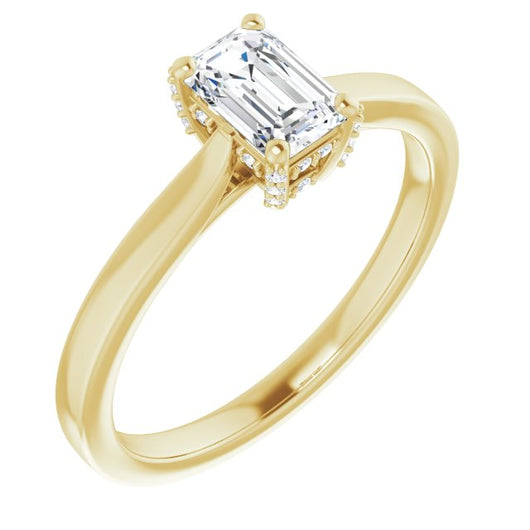 10K Yellow Gold Customizable Cathedral-Raised Emerald/Radiant Cut Style with Prong Accents Enhancement