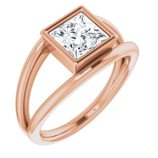 10K Rose Gold Customizable Bezel-set Princess/Square Cut Style with Wide Tapered Split Band