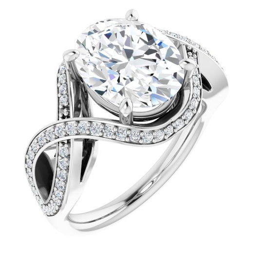 10K White Gold Customizable Oval Cut Design with Twisting, Infinity-Shared Prong Split Band and Bypass Semi-Halo