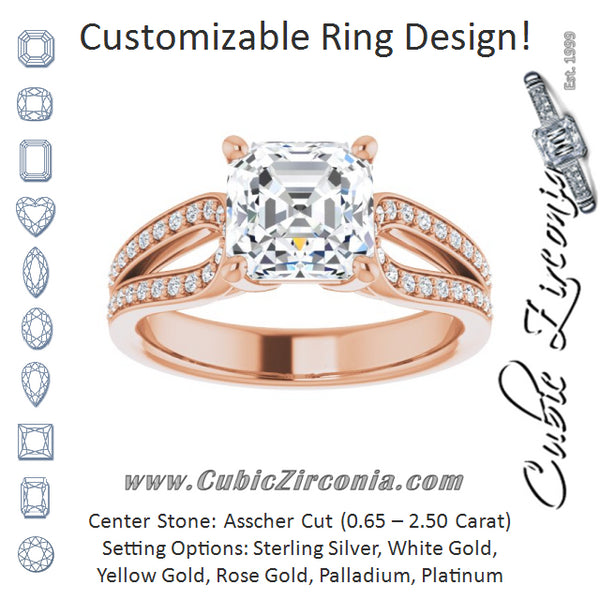 Cubic Zirconia Engagement Ring- The Annemarie (Customizable Asscher Cut Design featuring Shared Prong Split-band)