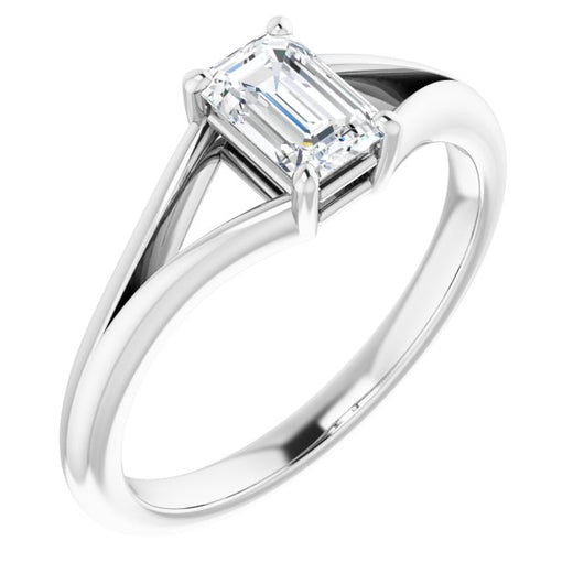 10K White Gold Customizable Emerald/Radiant Cut Solitaire with Tapered Split Band