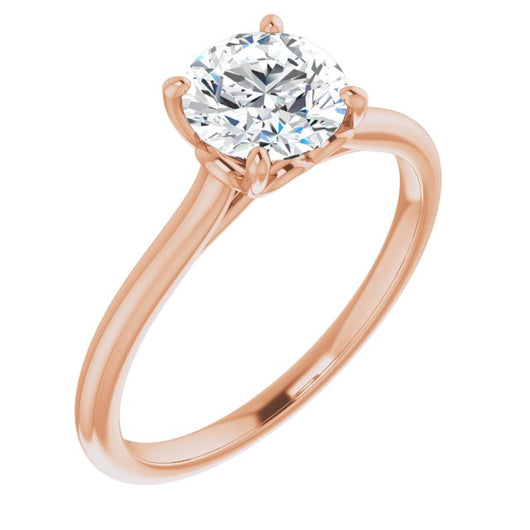 10K Rose Gold Customizable Cathedral-style Round Cut Solitaire with Decorative Heart Prong Basket