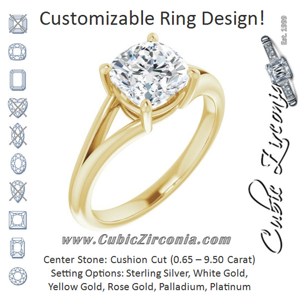 Cubic Zirconia Engagement Ring- The Ning (Customizable Cushion Cut Solitaire with Tapered Split Band)