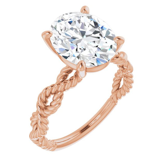 10K Rose Gold Customizable Oval Cut Solitaire with Infinity-inspired Twisting-Rope Split Band