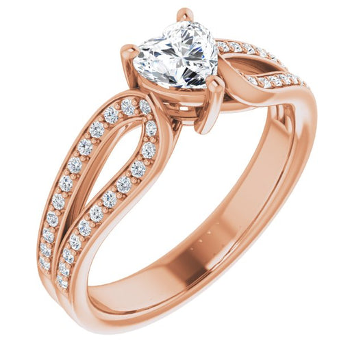 10K Rose Gold Customizable Heart Cut Design featuring Shared Prong Split-band