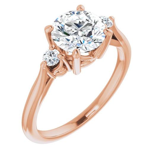 10K Rose Gold Customizable Three-stone Round Cut Design with Small Round Accents and Vintage Trellis/Basket