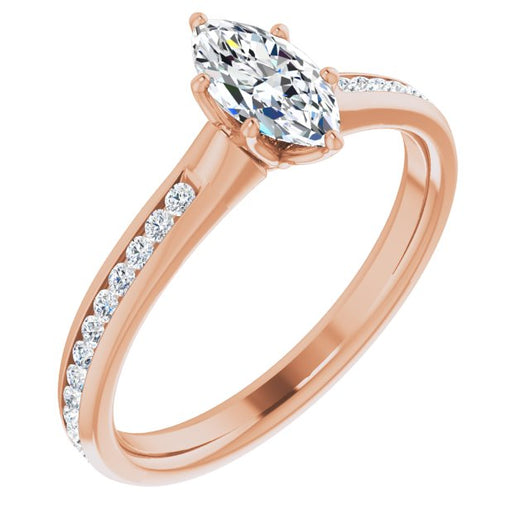 10K Rose Gold Customizable 6-prong Marquise Cut Design with Round Channel Accents