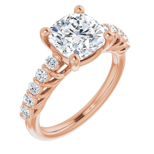 10K Rose Gold Customizable Cushion Cut Style with Round Bar-set Accents