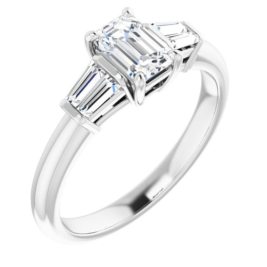 10K White Gold Customizable 5-stone Emerald/Radiant Cut Style with Quad Tapered Baguettes