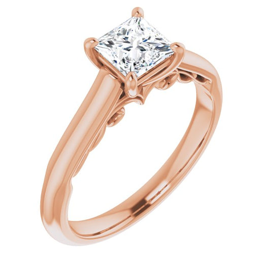 10K Rose Gold Customizable Princess/Square Cut Cathedral Solitaire with Two-Tone Option Decorative Trellis 'Down Under'