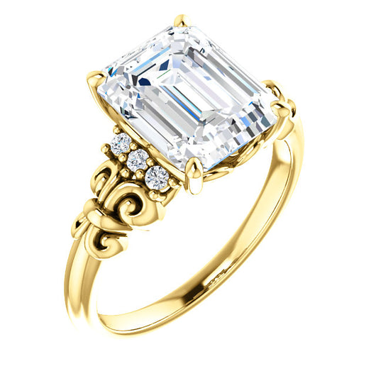 10K Yellow Gold Customizable 7-stone Emerald/Radiant Cut Design with Vertical Round-Channel Accents