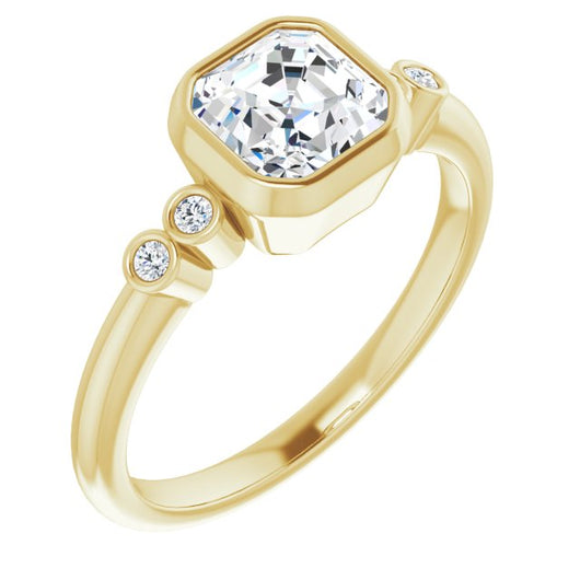 10K Yellow Gold Customizable 5-stone Bezel-set Asscher Cut Design with Quad Round-Bezel Side Stones