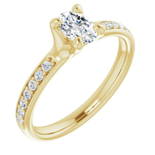 10K Yellow Gold Customizable Heavy Prong-Set Oval Cut Style with Round Cut Band Accents