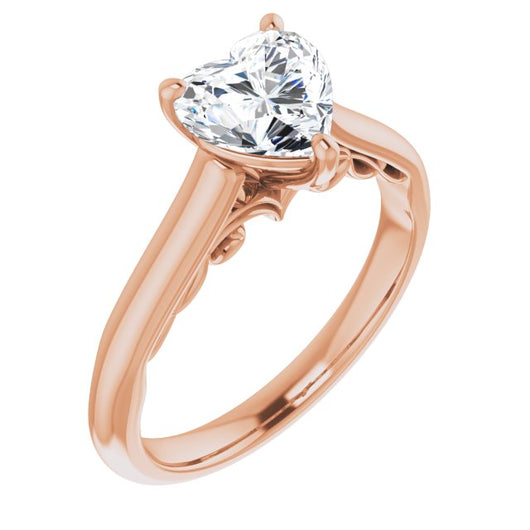 10K Rose Gold Customizable Heart Cut Cathedral Solitaire with Two-Tone Option Decorative Trellis 'Down Under'