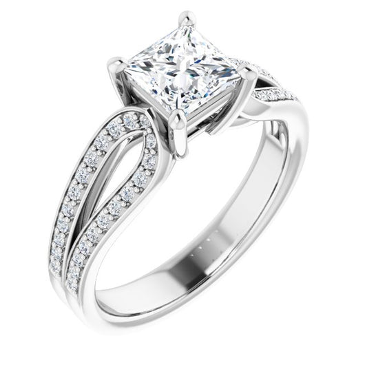 10K White Gold Customizable Princess/Square Cut Design featuring Shared Prong Split-band