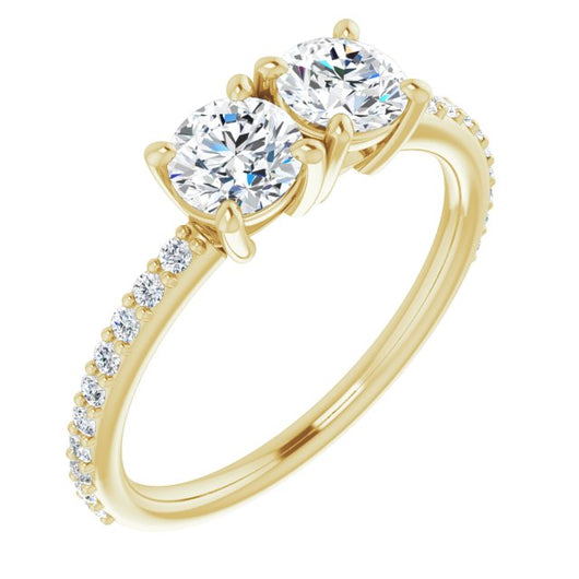 10K Yellow Gold Customizable Enhanced 2-stone Round Cut Design with Ultra-thin Accented Band