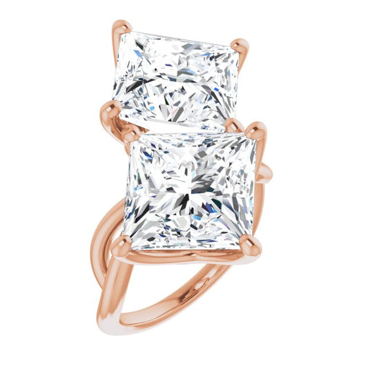 10K Rose Gold Customizable 2-stone Princess/Square Cut Artisan Style with Wide, Infinity-inspired Split Band