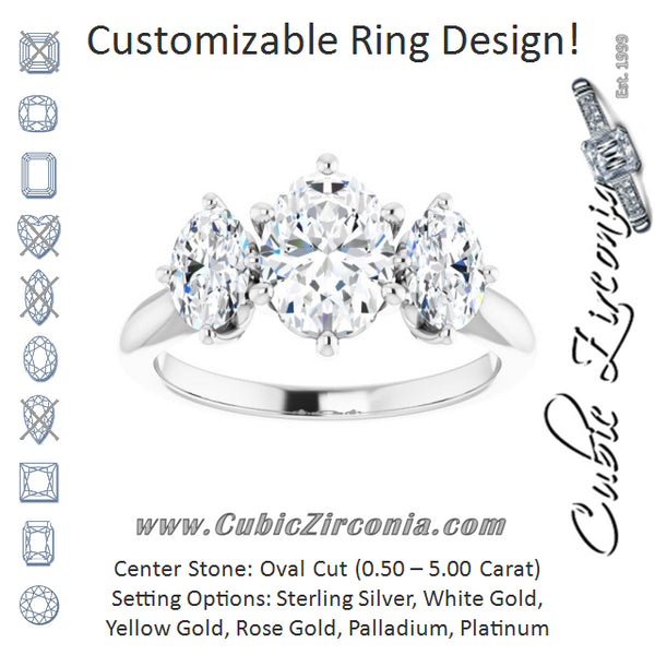 Cubic Zirconia Engagement Ring- The Taryn (Customizable Triple Oval Cut Design with Decorative Trellis)