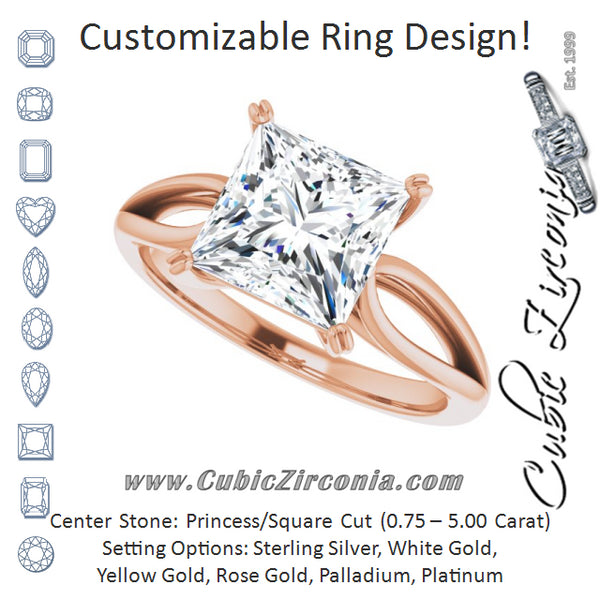 Cubic Zirconia Engagement Ring- The Gayle (Customizable Princess/Square Cut Solitaire with Wide-Split Band)