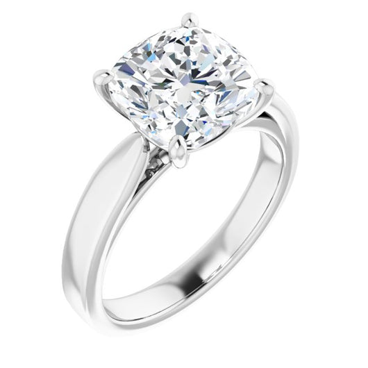 10K White Gold Customizable Cushion Cut Cathedral Solitaire with Wide Tapered Band