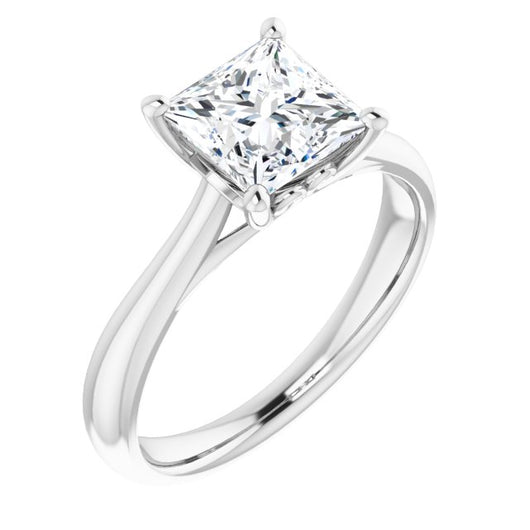 10K White Gold Customizable Princess/Square Cut Solitaire with Decorative Prongs & Tapered Band