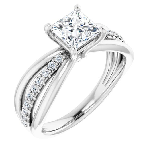 10K White Gold Customizable Princess/Square Cut Design with Tri-Split Accented Band