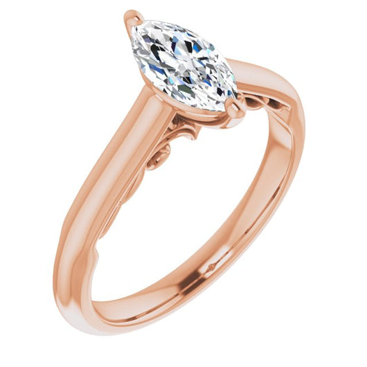 10K Rose Gold Customizable Marquise Cut Cathedral Solitaire with Two-Tone Option Decorative Trellis 'Down Under'