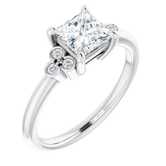 14K White Gold Customizable 7-stone Princess/Square Cut Center with Round-Bezel Side Stones