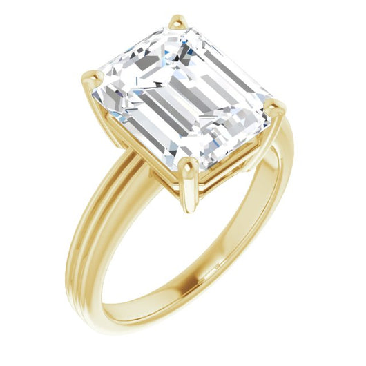 10K Yellow Gold Customizable Emerald/Radiant Cut Solitaire with Double-Grooved Band