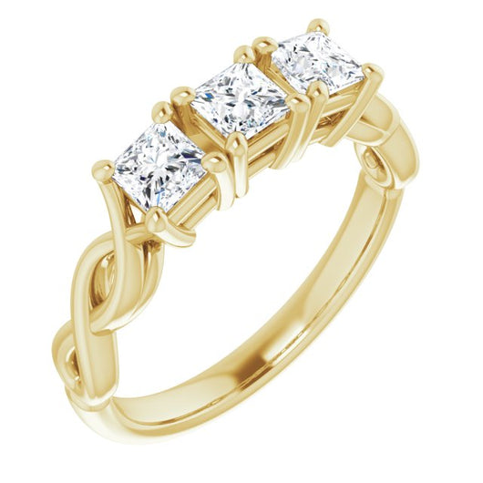 10K Yellow Gold Customizable Triple Princess/Square Cut Design with Twisting Infinity Split Band