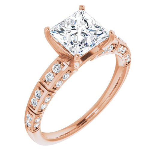 10K Rose Gold Customizable Princess/Square Cut Style with Three-sided, Segmented Shared Prong Band