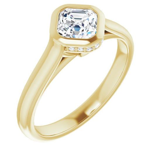 10K Yellow Gold Customizable Asscher Cut Semi-Solitaire with Under-Halo and Peekaboo Cluster