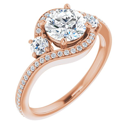 10K Rose Gold Customizable Round Cut Bypass Design with Semi-Halo and Accented Band