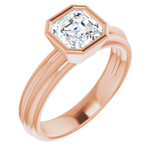 10K Rose Gold Customizable Bezel-set Asscher Cut Solitaire with Grooved Band