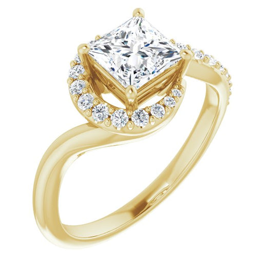 10K Yellow Gold Customizable Princess/Square Cut Design with Swooping Pavé Bypass Band