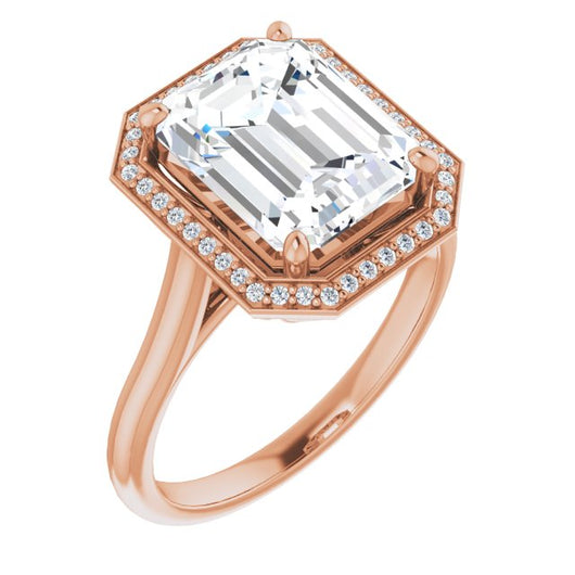 10K Rose Gold Customizable Cathedral-Raised Emerald/Radiant Cut Halo Style