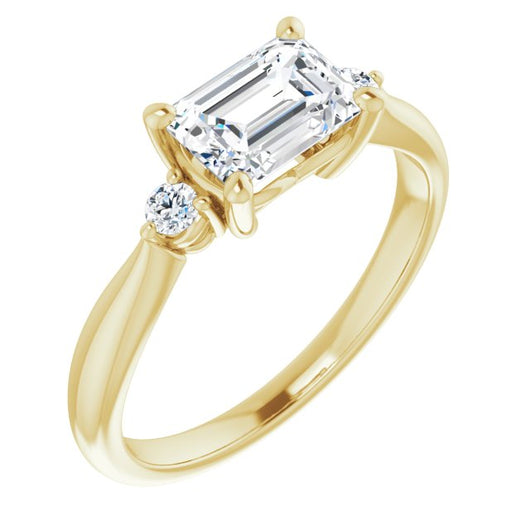 10K Yellow Gold Customizable 3-stone Emerald/Radiant Cut Design with Twin Petite Round Accents