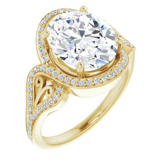 10K Yellow Gold Customizable Oval Cut Design with Bypass Halo and Split-Shared Prong Band