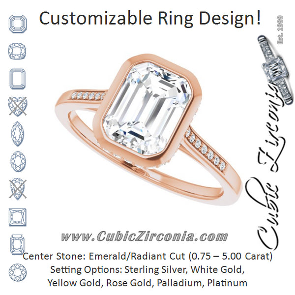 Cubic Zirconia Engagement Ring- The Adalynn (Customizable Cathedral-Bezel Emerald Cut Style with Under-halo and Shared Prong Band)