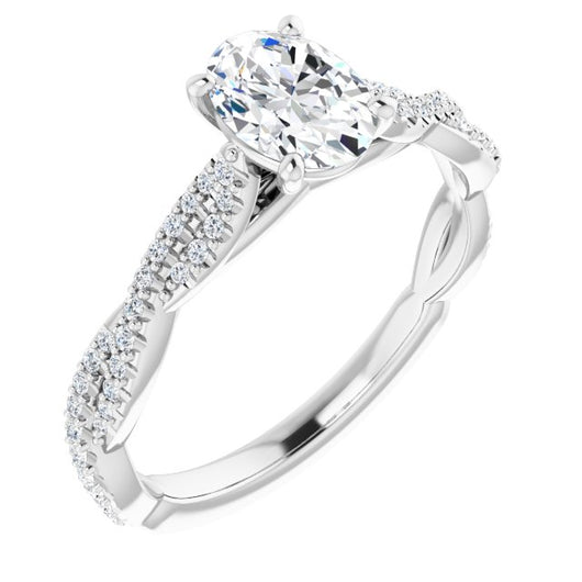 10K White Gold Customizable Oval Cut Style with Thin and Twisted Micropavé Band