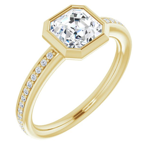 10K Yellow Gold Customizable Bezel-Set Asscher Cut Center with Thin Shared Prong Band