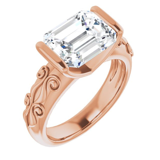 10K Rose Gold Customizable Bar-set Emerald/Radiant Cut Setting featuring Organic Band