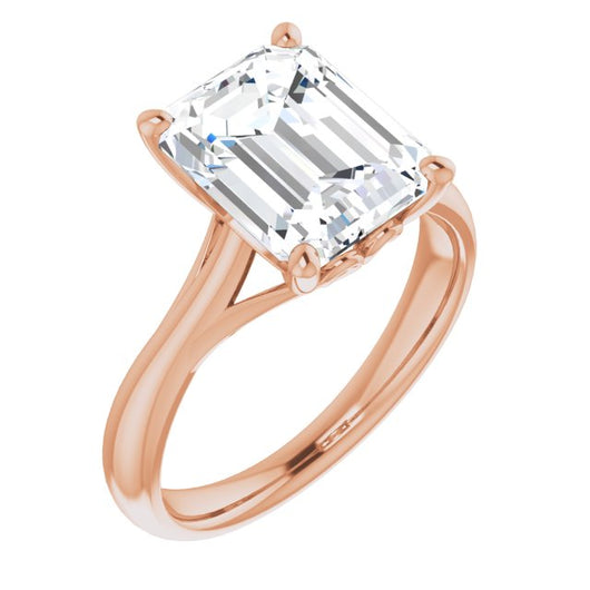 10K Rose Gold Customizable Emerald/Radiant Cut Solitaire with Decorative Prongs & Tapered Band